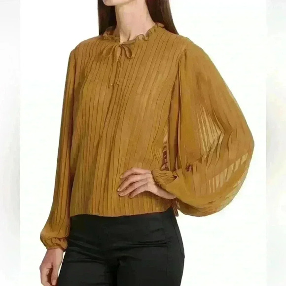 NWT💕FRAME Pleated Tie-Front Top Size XS gold rust size XS & SM $388 - Picture 7 of 9